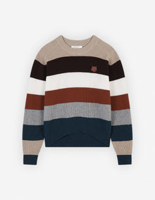 Womens | Bold Fox Head Patch Comfort Ribbed Wool-Blend Jumper | White Stripes