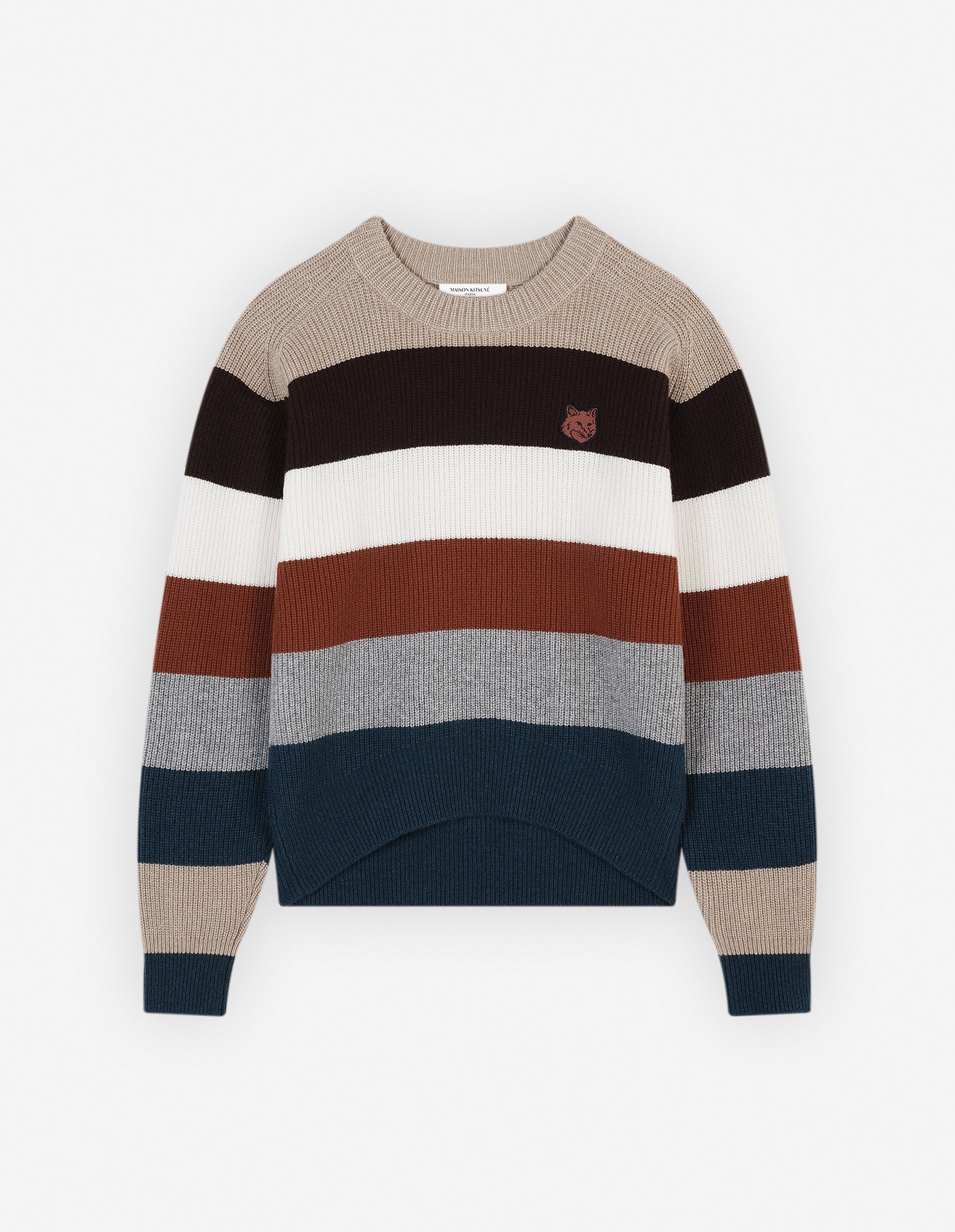 Womens | Bold Fox Head Patch Comfort Ribbed Wool-Blend Jumper | White Stripes