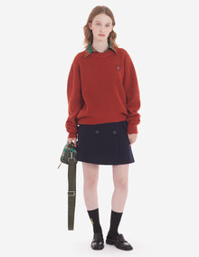 Womens | Bold Fox Head Patch Comfort Ribbed Merino Wool-Blend Jumper | Burnt Red