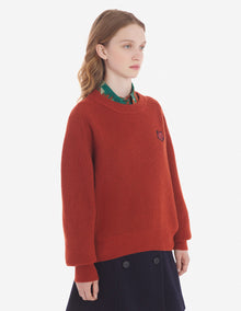 Womens | Bold Fox Head Patch Comfort Ribbed Merino Wool-Blend Jumper | Burnt Red