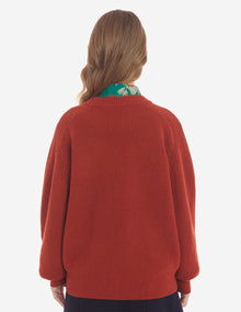 Womens | Bold Fox Head Patch Comfort Ribbed Merino Wool-Blend Jumper | Burnt Red