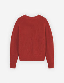 Womens | Bold Fox Head Patch Comfort Ribbed Merino Wool-Blend Jumper | Burnt Red