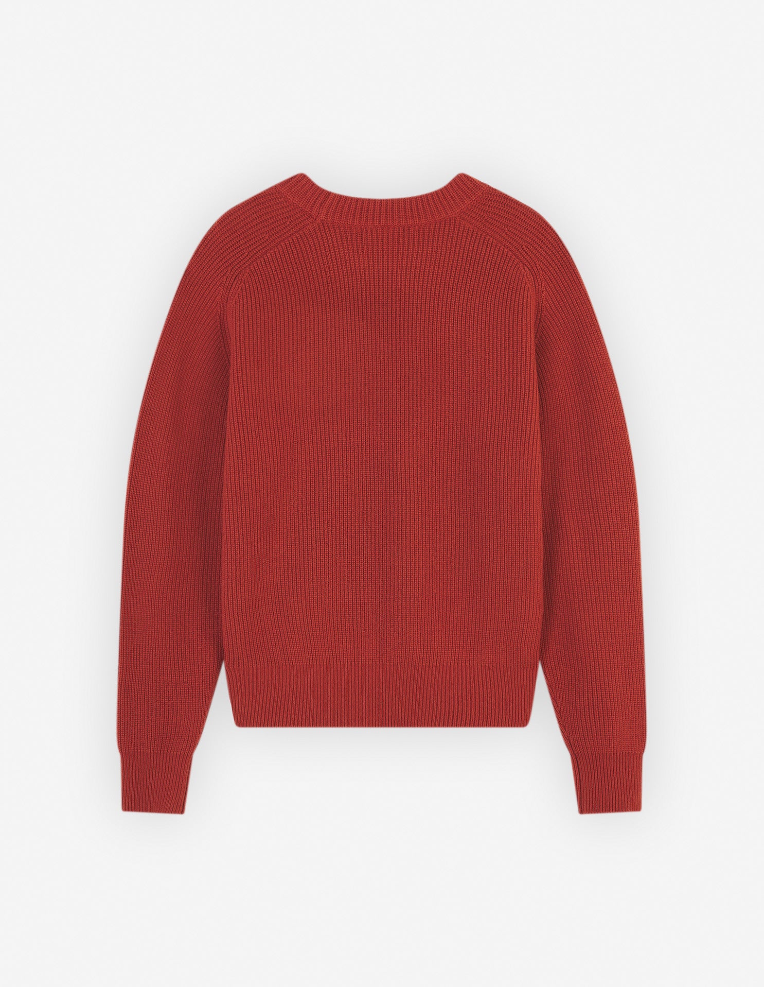 Womens | Bold Fox Head Patch Comfort Ribbed Merino Wool-Blend Jumper | Burnt Red