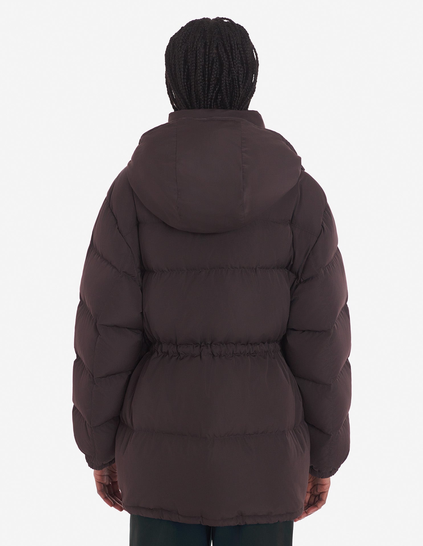 Womens | Bold Fox Head Patch Nylon Hooded Puffer | Pecan Brown