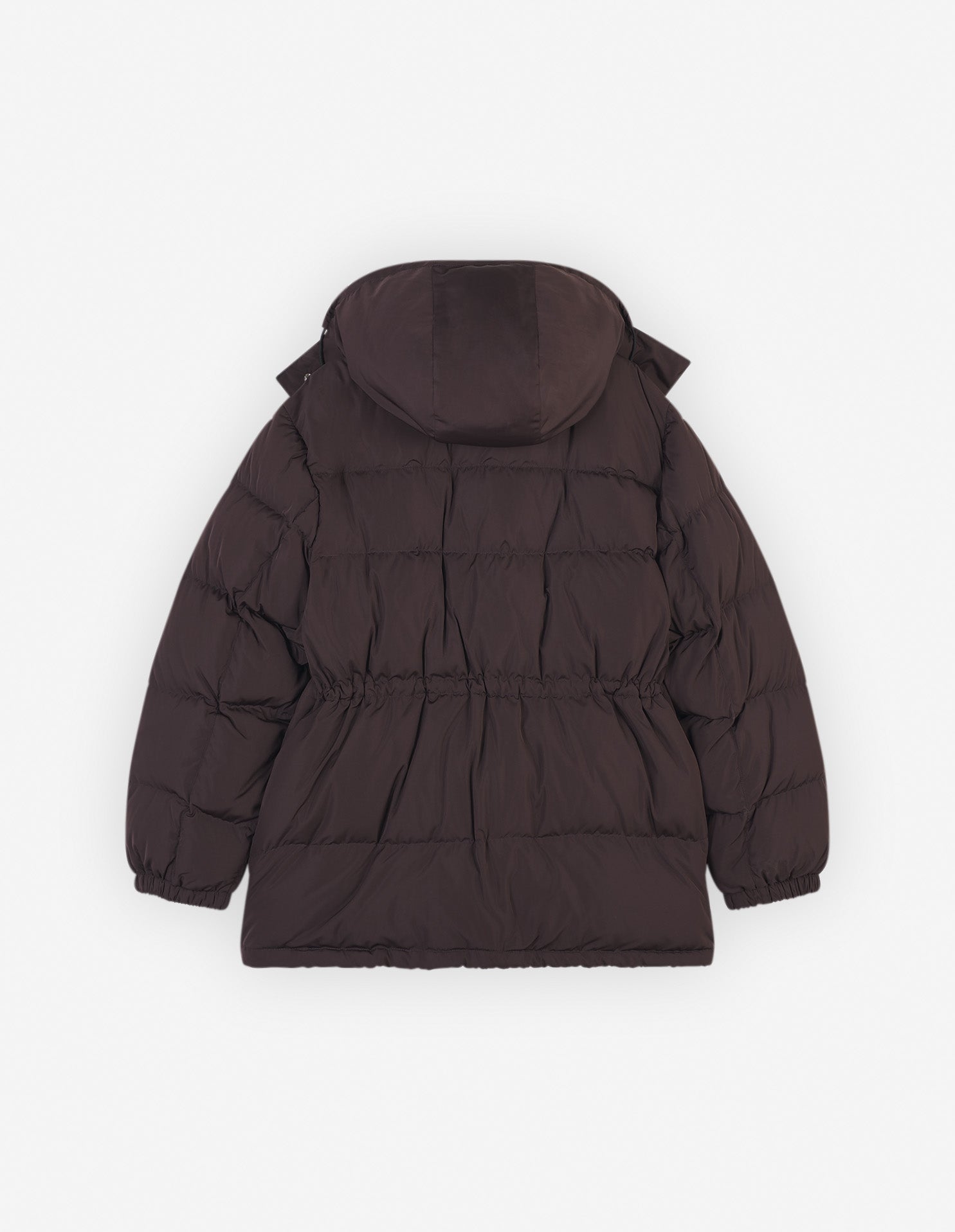 Womens | Bold Fox Head Patch Nylon Hooded Puffer | Pecan Brown