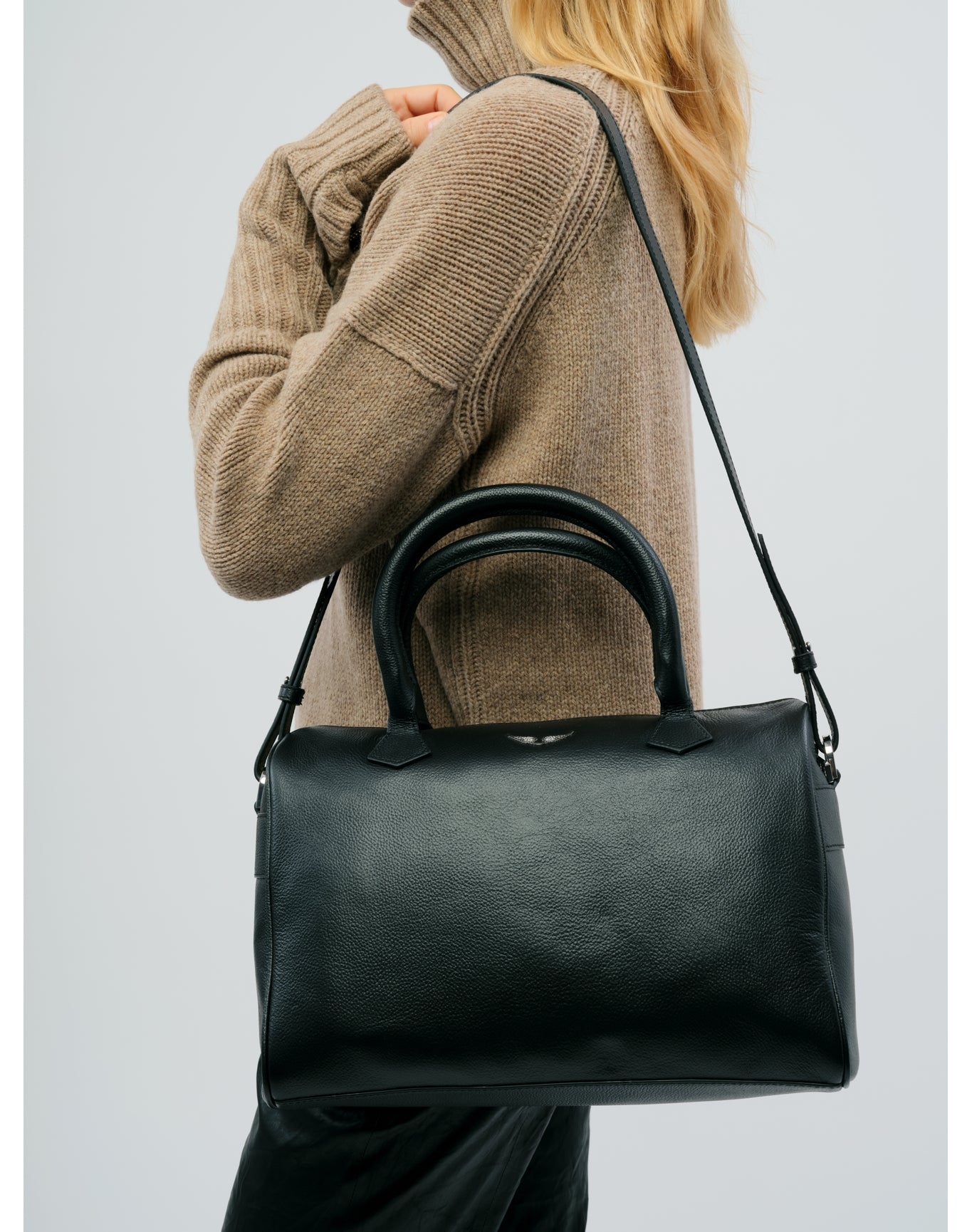 Women | Sunny Medium Wings Grained Leather | Black