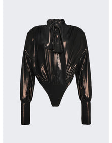 LaQuan Smith | Women | Bodysuit With Necktie Detail | Bronze