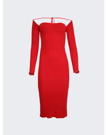 LaQuan Smith | Women | Off The Shoulder Midi Dress | Cherry Red
