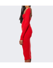 LaQuan Smith | Women | Off The Shoulder Midi Dress | Cherry Red