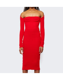LaQuan Smith | Women | Off The Shoulder Midi Dress | Cherry Red