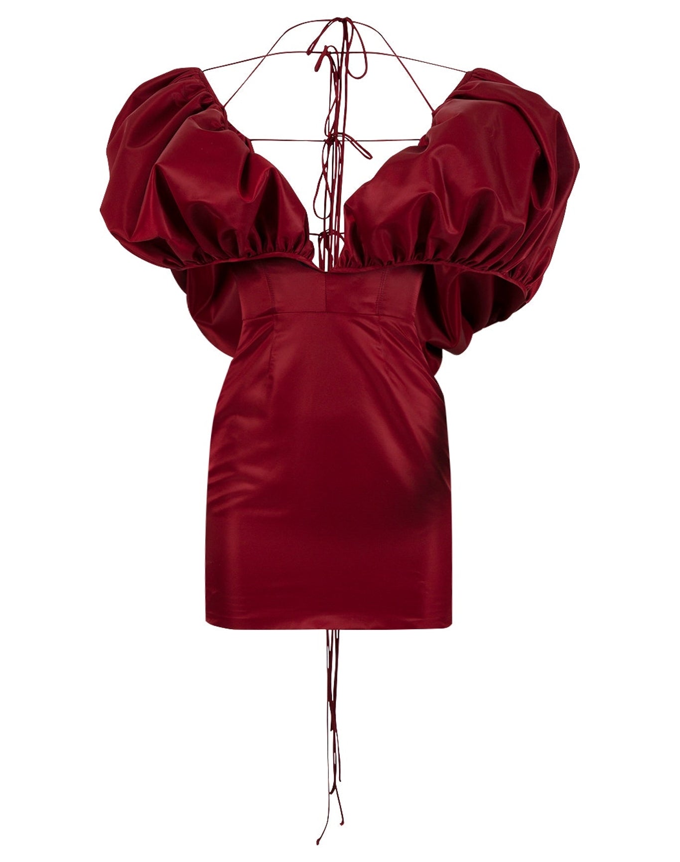 LaQuan Smith | Women | Puff Sleeve Dress With Halter Straps | Oxblood x Navy