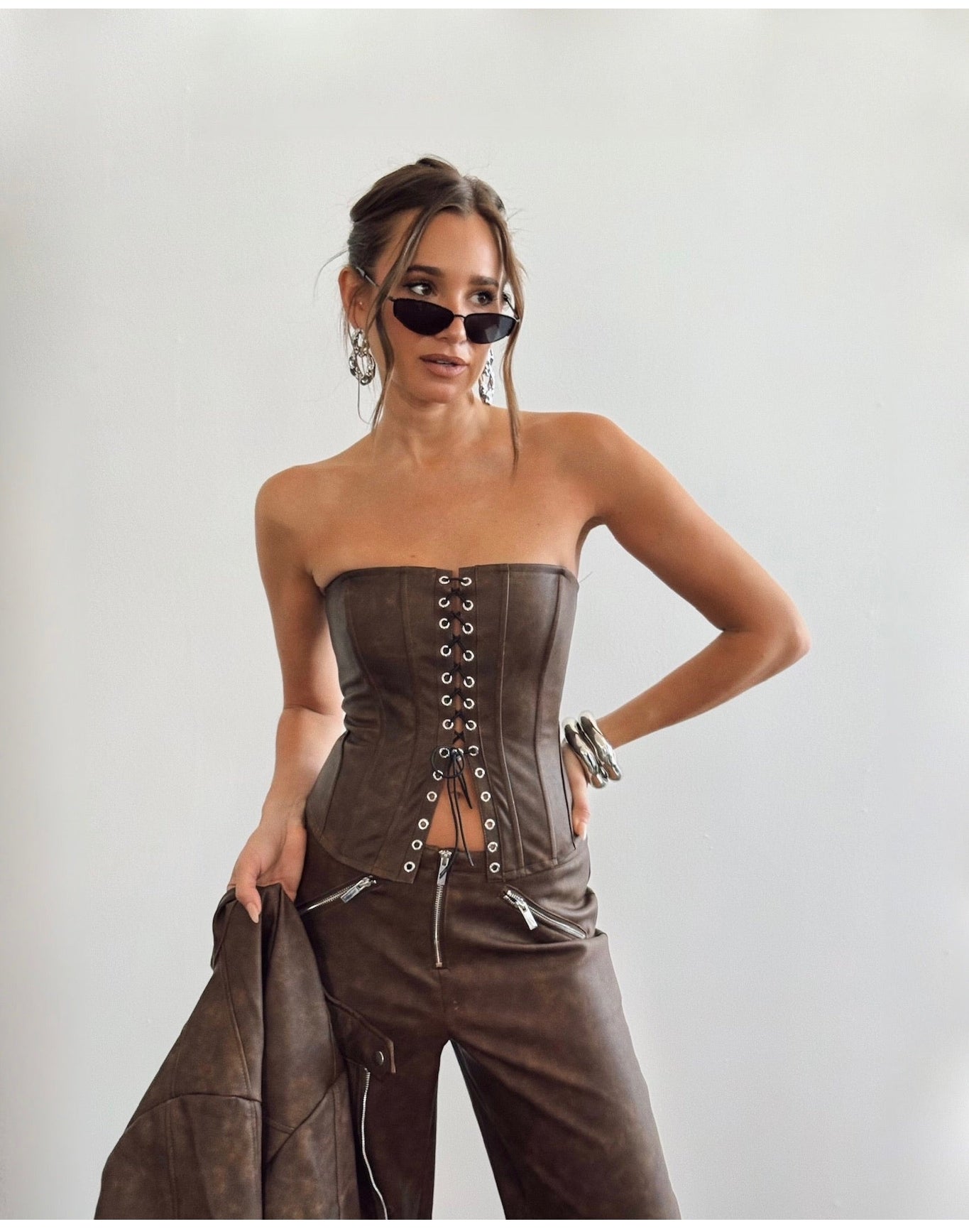 Lace Front Corset Top | Patina Dark Brown