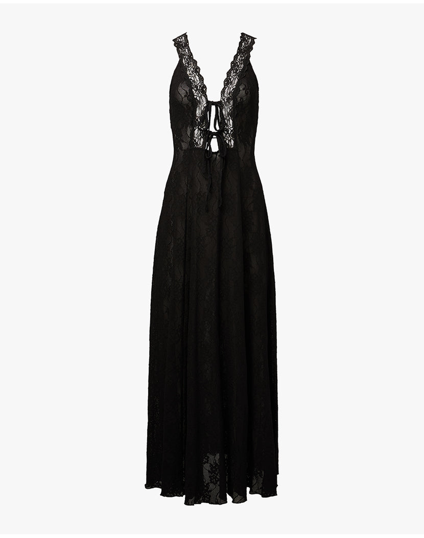 Lace Tie Front Midi Dress | Black