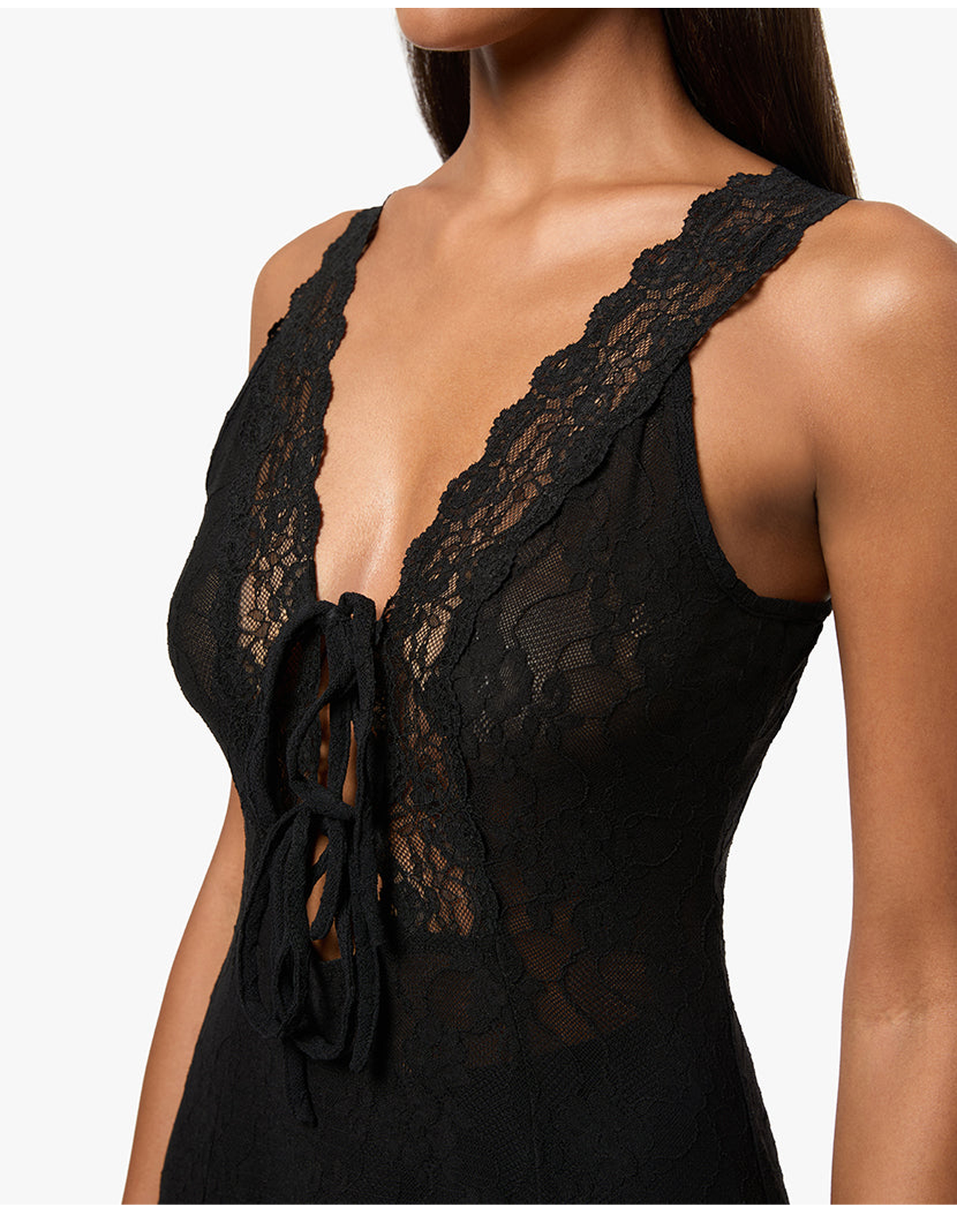 Lace Tie Front Midi Dress | Black