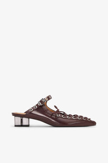 Lace Up Mules in Brown Oleatex | Tawny Port