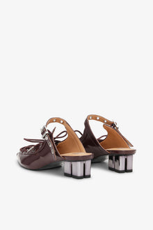 Lace Up Mules in Brown Oleatex | Tawny Port
