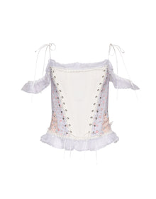Lace Up Panel Corset | White Floral Multi