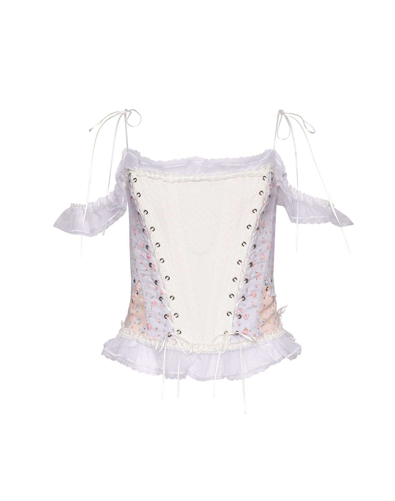 Lace Up Panel Corset | White Floral Multi