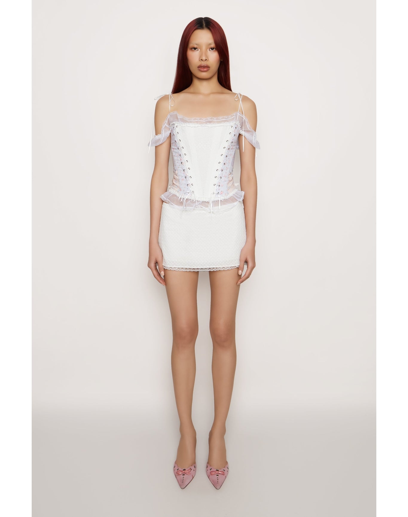 Lace Up Panel Corset | White Floral Multi
