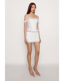 Lace Up Panel Corset | White Floral Multi