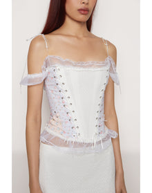 Lace Up Panel Corset | White Floral Multi