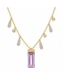 Lavender Baguette Diamond Charm Necklace | 14K Yellow And White Gold