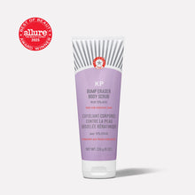 A tube labeled â€œKP Bump Eraser Body Scrub with 10% AHA,â€ designed for sensitive skin, stands on a plain background. Features an â€œAllure Best of Beauty Award Winner 2025â€ badge. Net weight: 226g (8 oz).