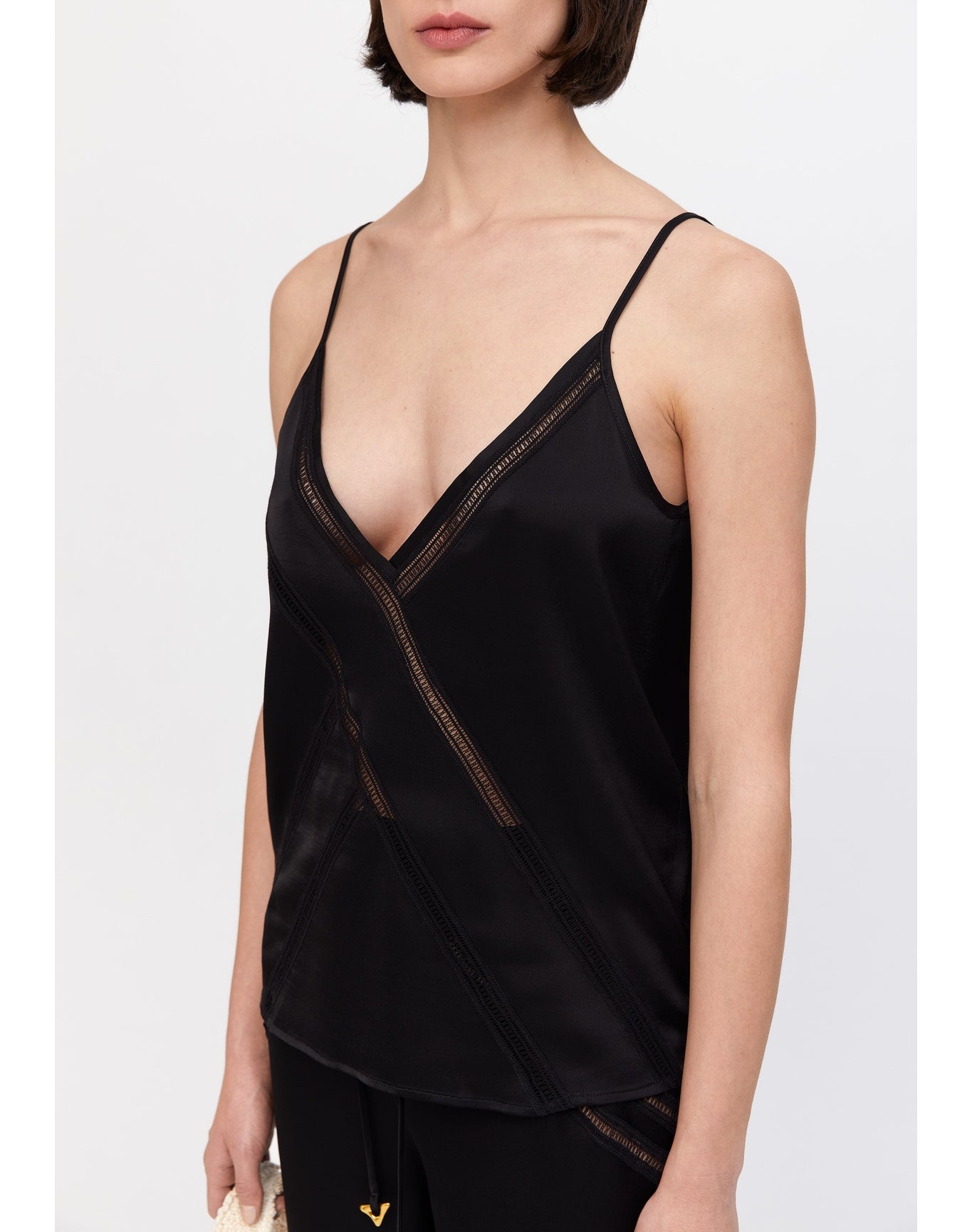 Leda | Satin Lace Trim Cami | Black