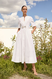 Cotton Poplin Buckle Shirtdress | White