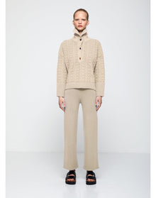 Lia | Ribbed-Knit Culotte Pants | Cream