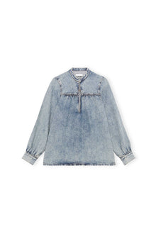 Light Denim Gathered Loose Blouse | Tint Wash