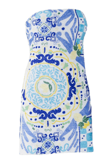 Limoncello Hand - Beaded Embellished Mini Dress - White/Blue - Self - Adore