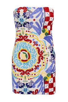 Limoncello Hand - Beaded Embellished Mini Dress - White/Red - Self - Adore