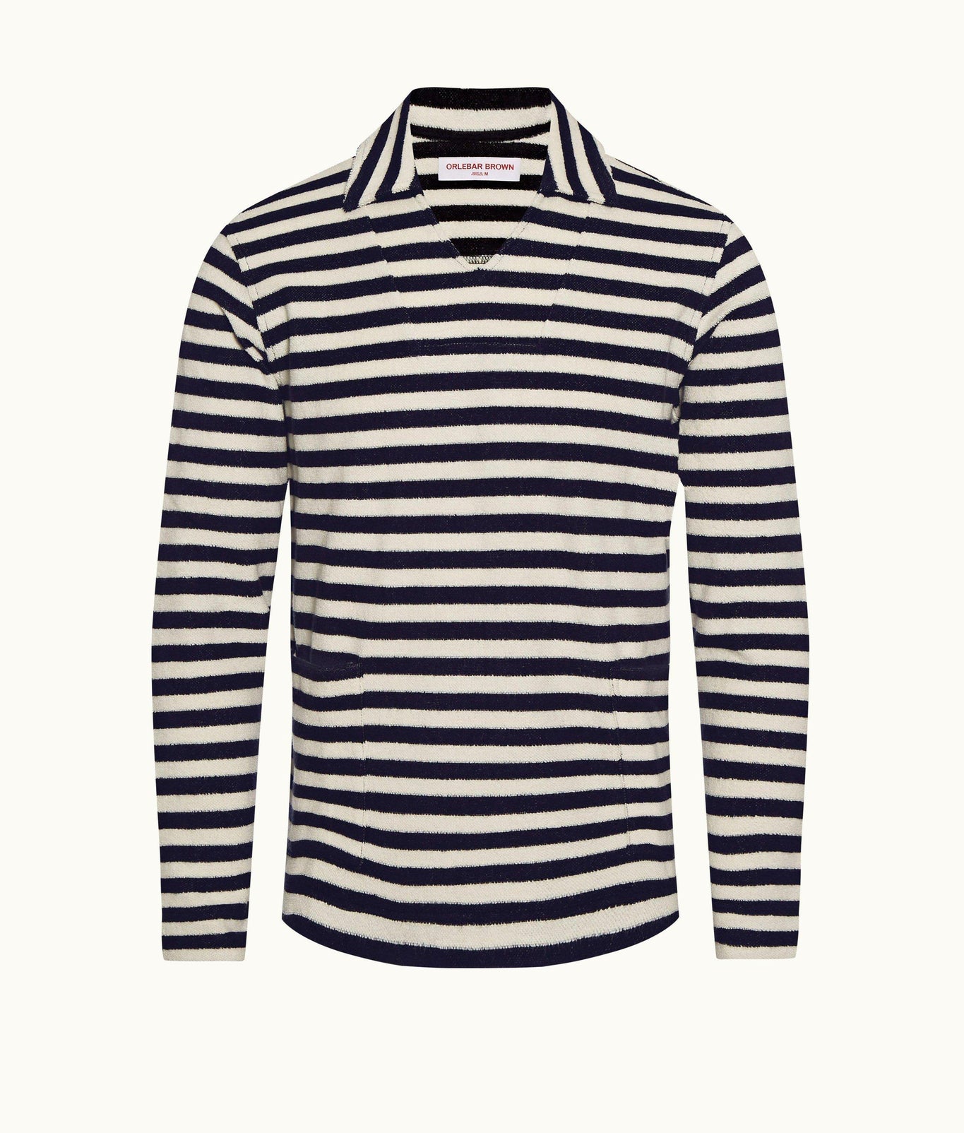 Lincoln Towelling Stripe Double-Faced Towelling Long-Sleeve Polo Shirt | Ink/White Sand