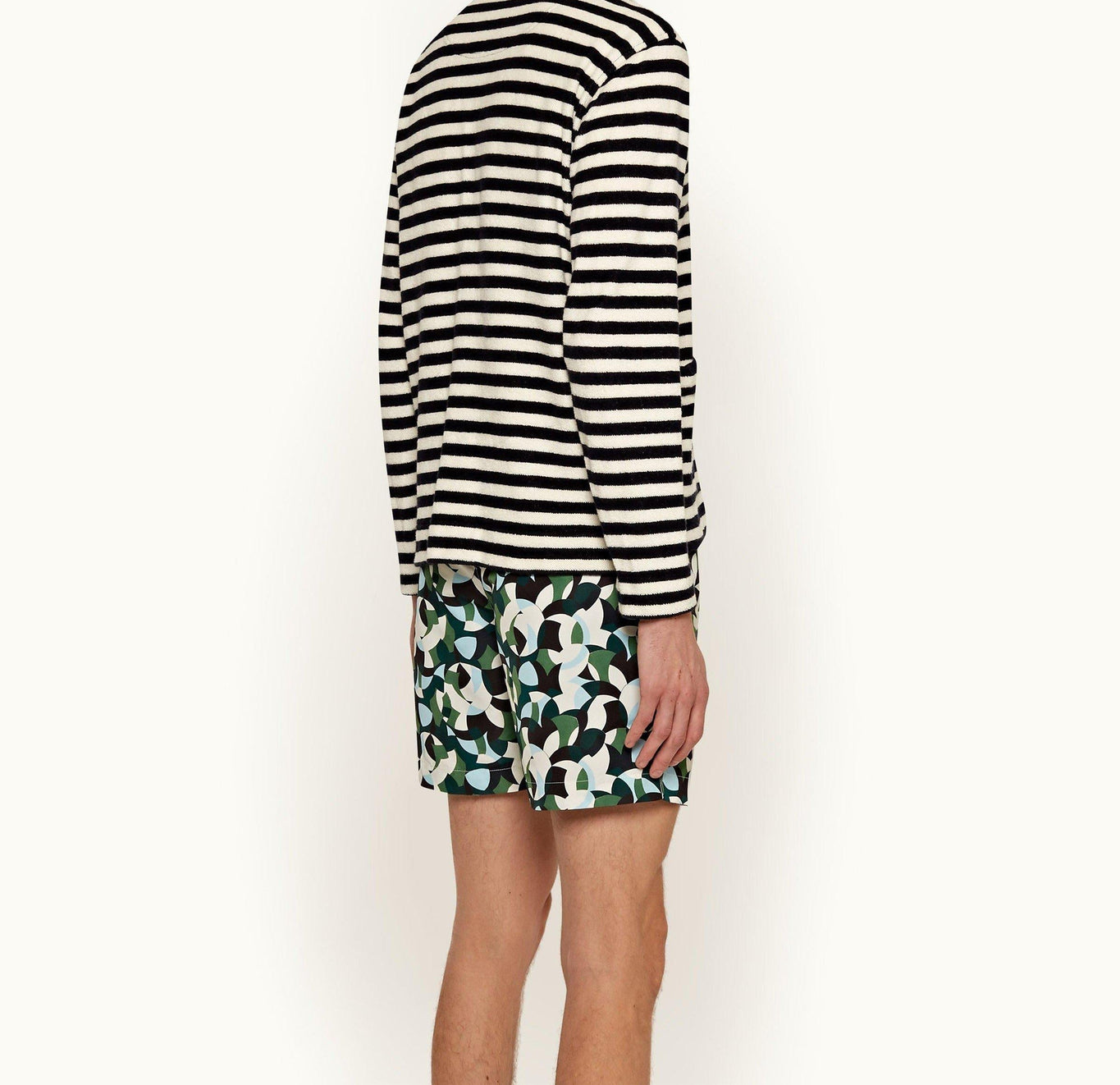 Lincoln Towelling Stripe Double-Faced Towelling Long-Sleeve Polo Shirt | Ink/White Sand