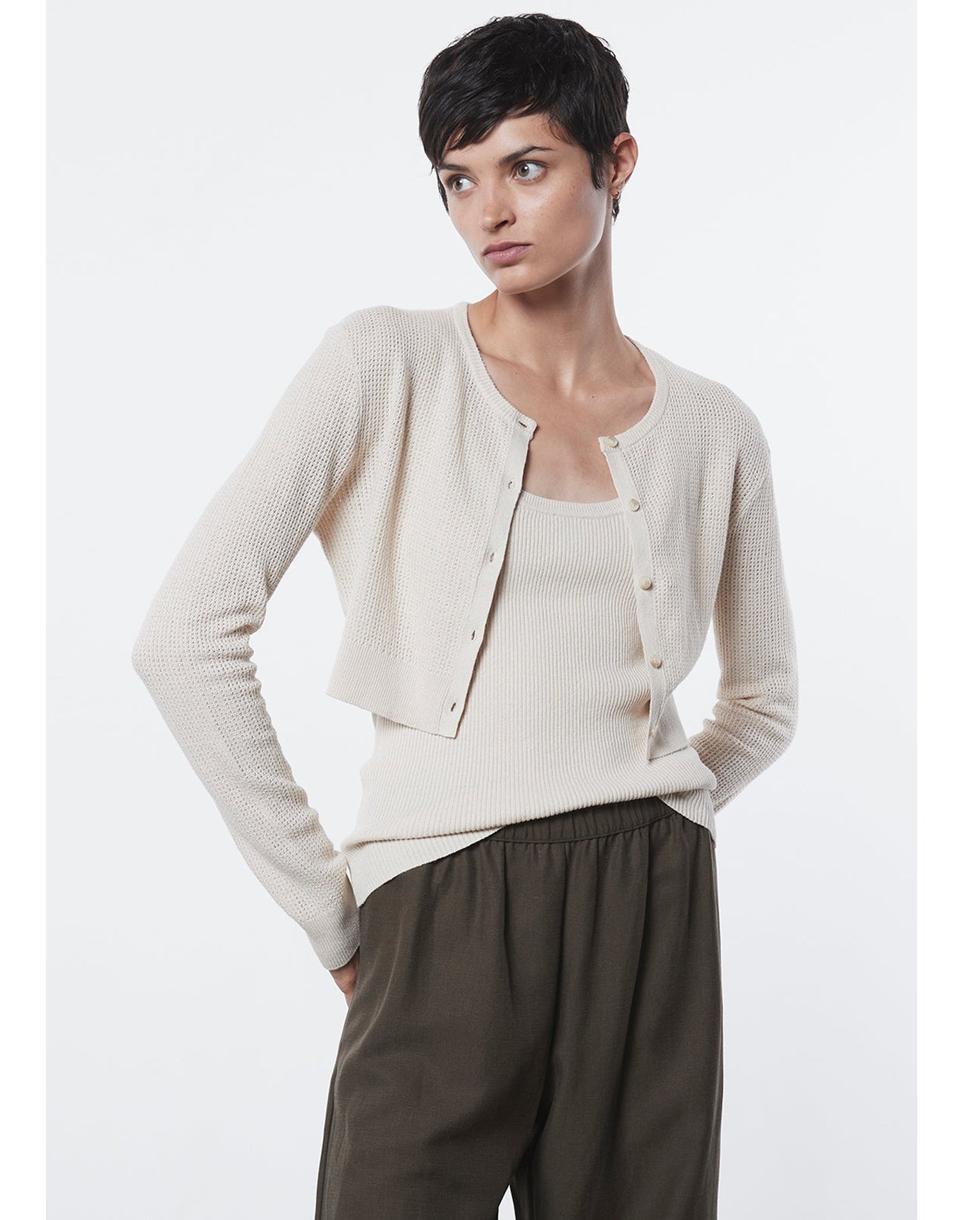 Linen Knit Scoop Tank | Bone