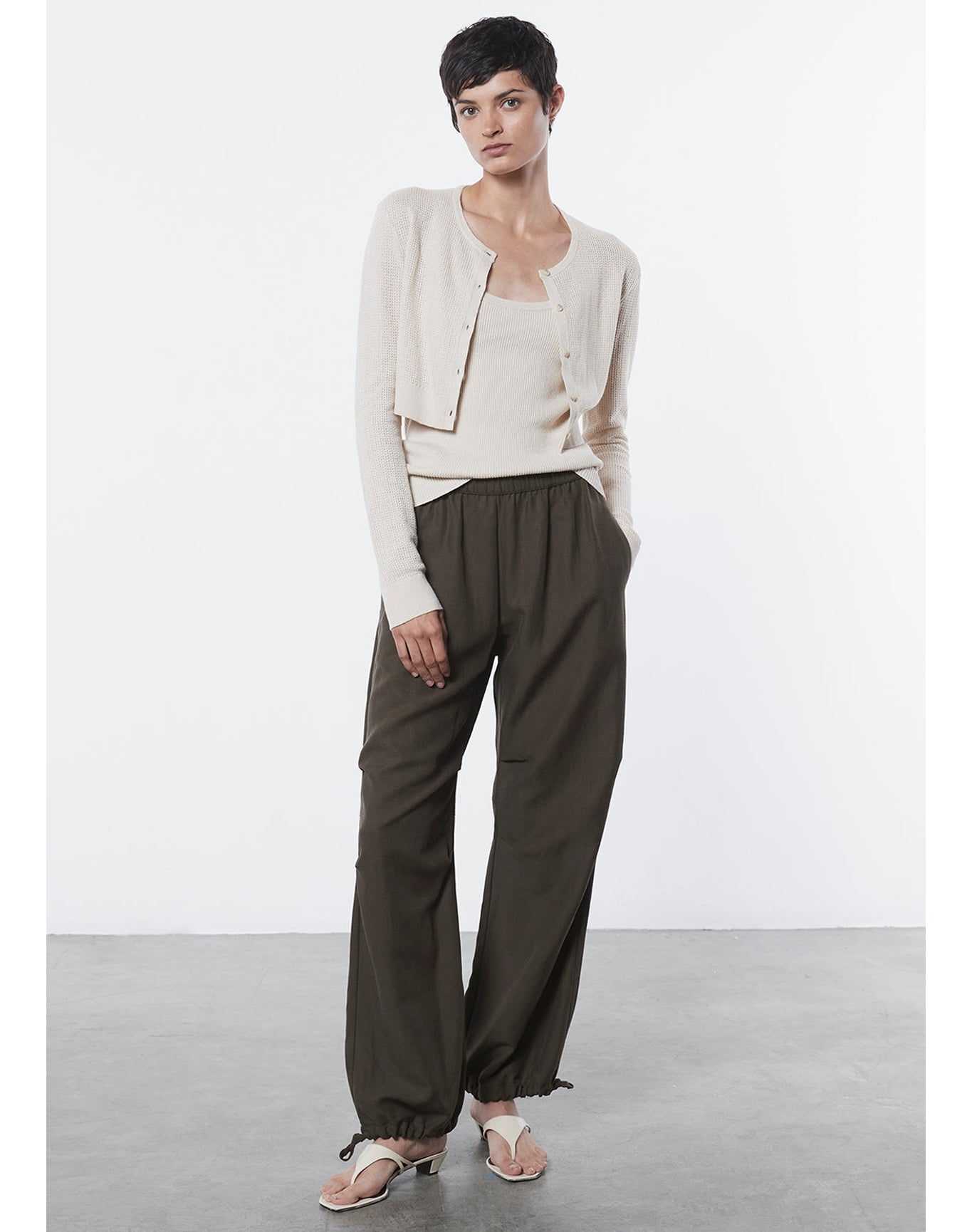 Linen Knit Scoop Tank | Bone