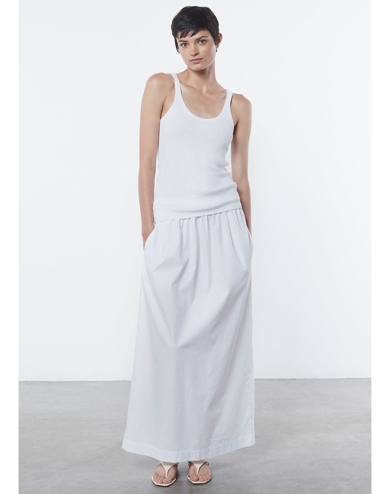 Linen Knit Strappy Tank | White