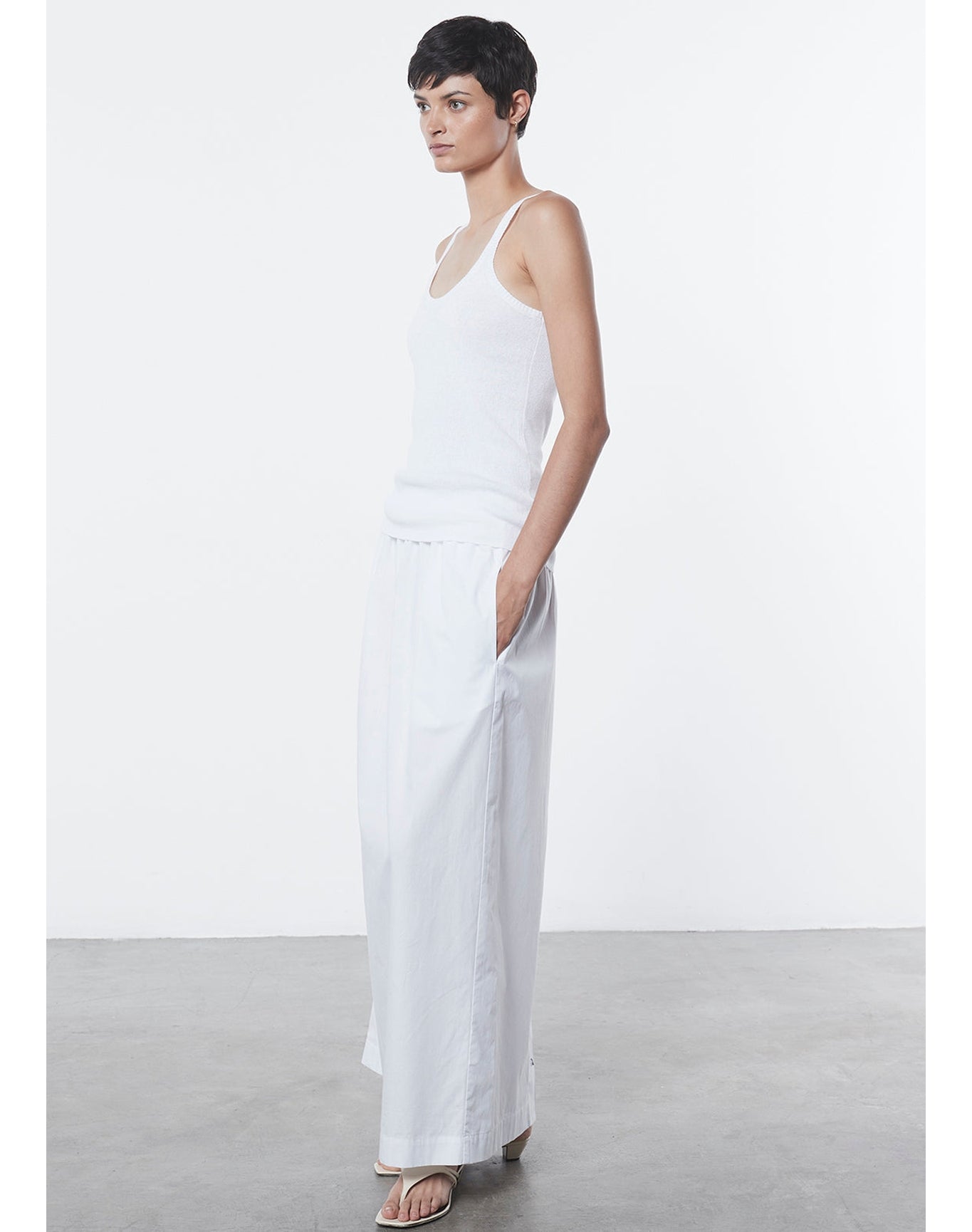 Linen Knit Strappy Tank | White