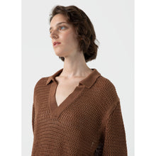 Linen Mesh Polo Shirt | Women | Brown