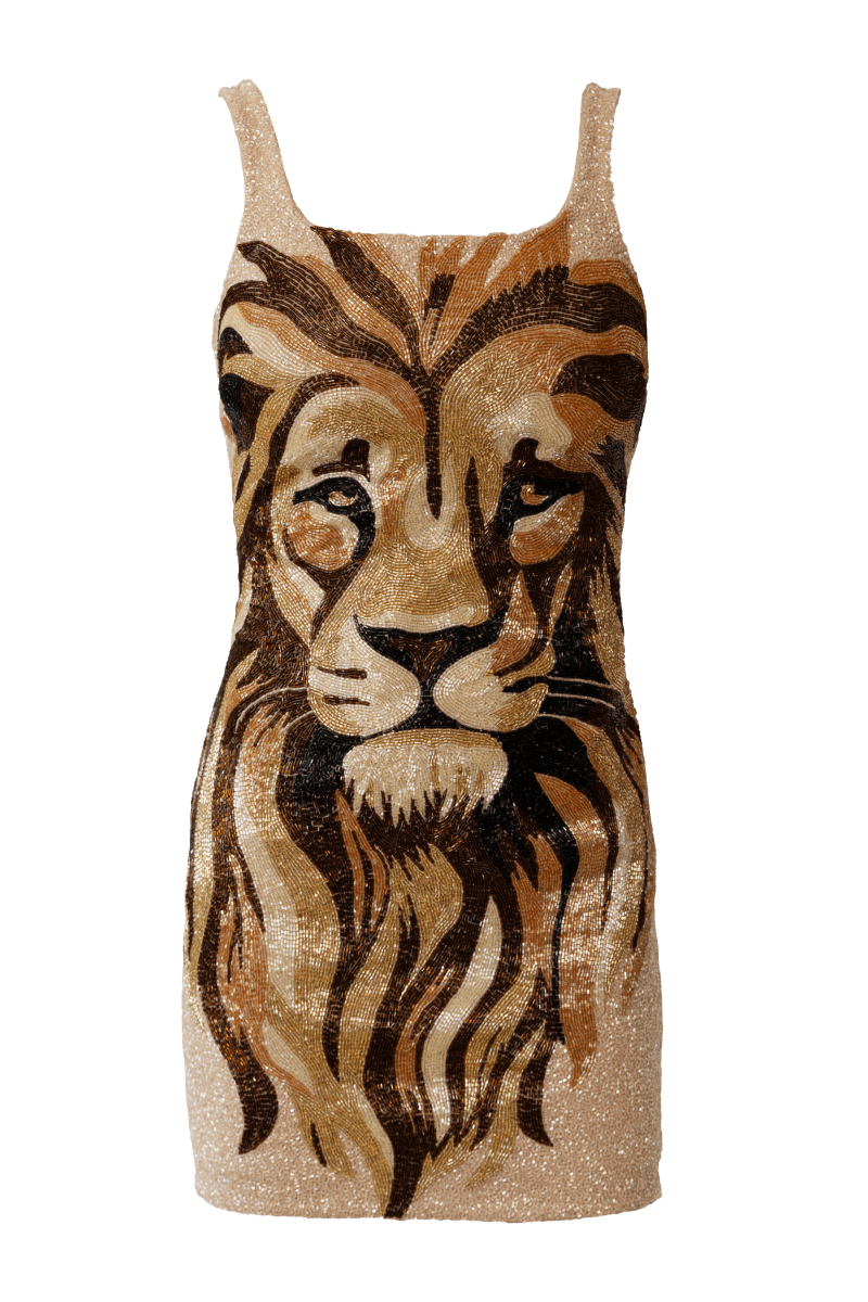 Lion Hand - Beaded Embellished Mini Dress - Self - Adore