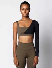 Long-Sleeve One-Shoulder Form Fit Bra | Army/ Jet