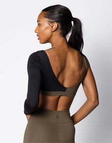 Long-Sleeve One-Shoulder Form Fit Bra | Army/ Jet