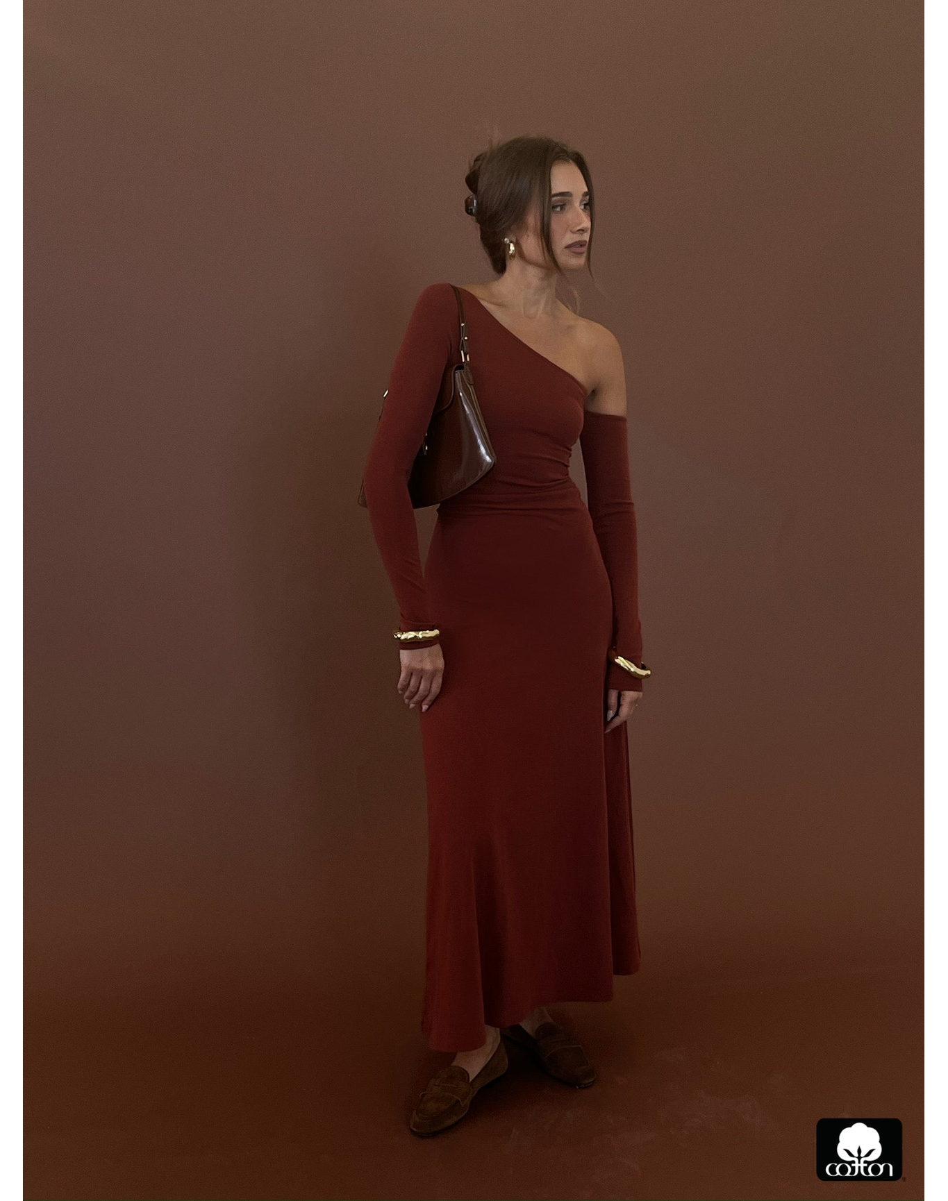 Long Sleeve Off Shoulder Dress | Chestnut