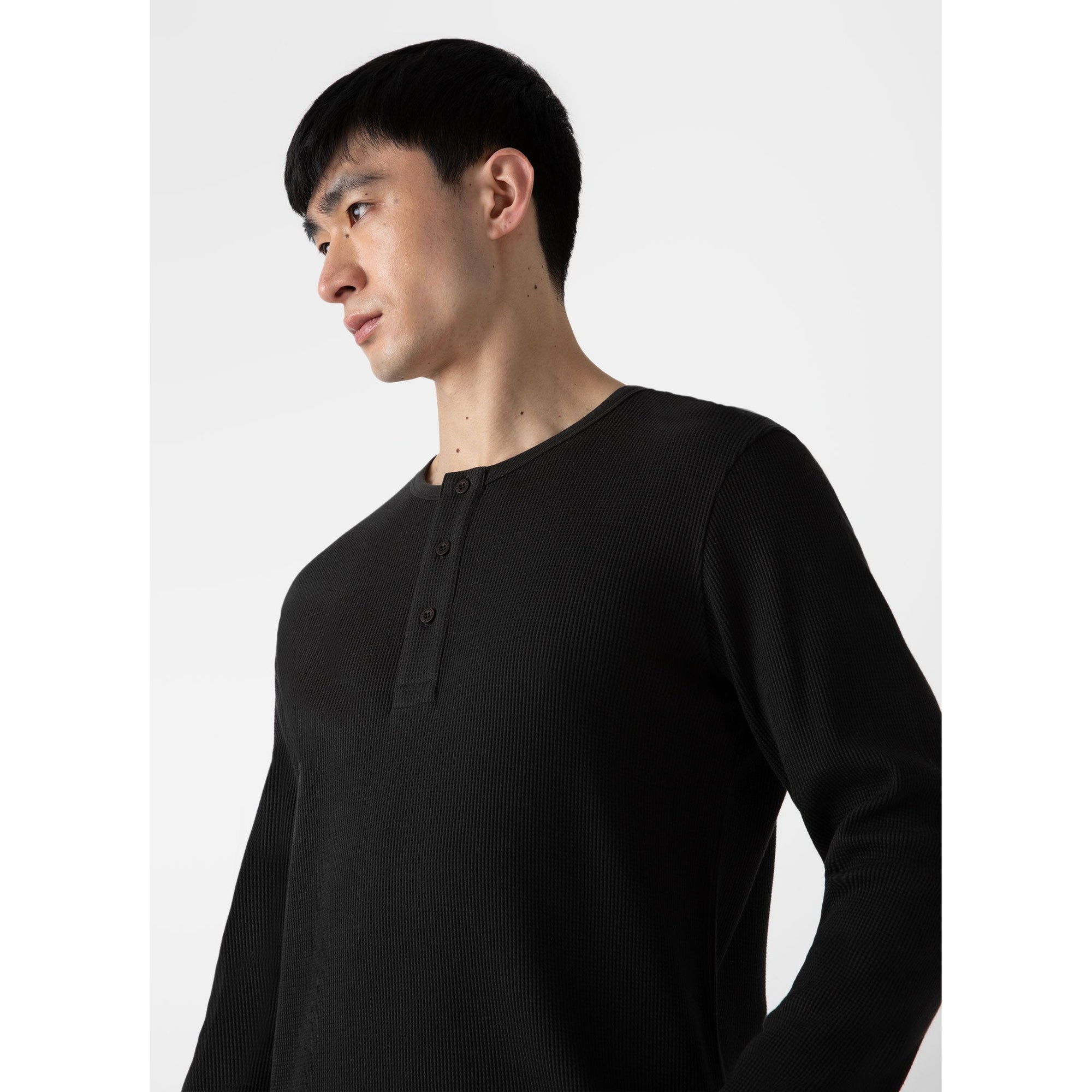 Long Sleeve Waffle Henley | Men | Coffee