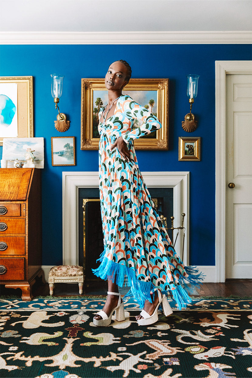 Loretta Dress | Geo Dew Moss