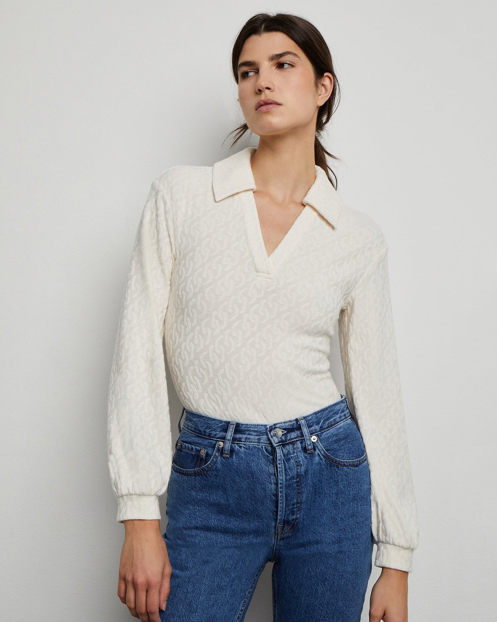 Womens | Long Sleeve Polo Geo Knit Bodysuit | Birch