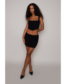 Low-Rise Rib Knit Mini Skirt | Black