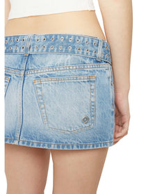 Low Rise Belted Denim Mini Skirt | Medium Wash