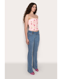 Low Rise Belted Flare Denim | Blue Tide